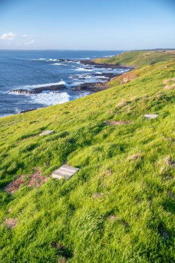 Phillips ada kıyı şeridi Nobbies merkezinden, Victoria, Avustralya görüldüğü gün batımında.