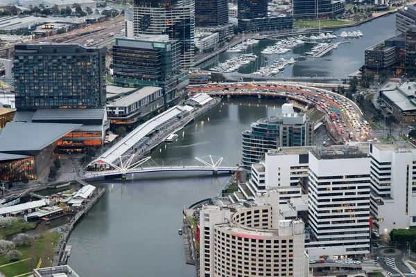 Şehir Gökdelenler Yüksek Bakış Açısından Melbourne Gün Batımında Yarra Nehri — Stok fotoğraf