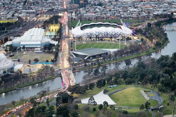 Stade Ville Vue Aérienne Nuit Point Vue Élevé Melbourne — Photo