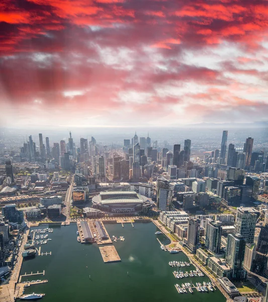 Uitzicht Luchtfoto Stad Melbourne Docklands Wolkenkrabbers — Stockfoto