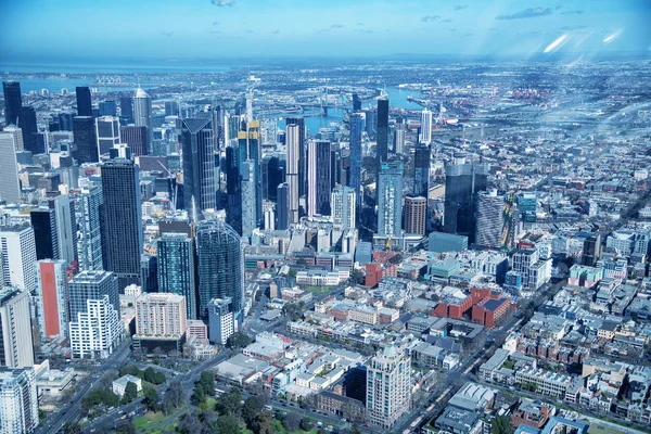Melbourne Antenn Staden Visa Höga Skyskrapor — Stockfoto