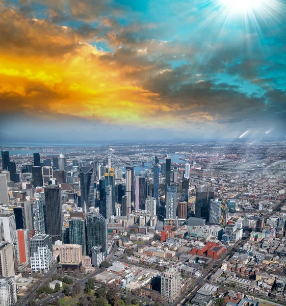 Melbourne Vista Aérea Cidade Arranha Céus Altos — Fotografia de Stock