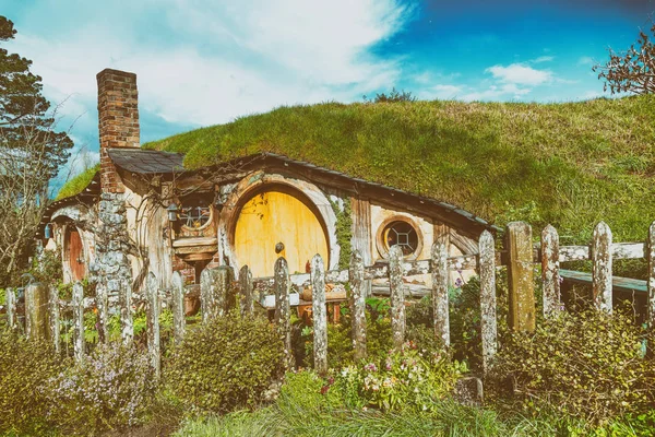 Widok Scenerii Filmu Hobbiton Alexander Farm Nowa Zelandia — Zdjęcie stockowe