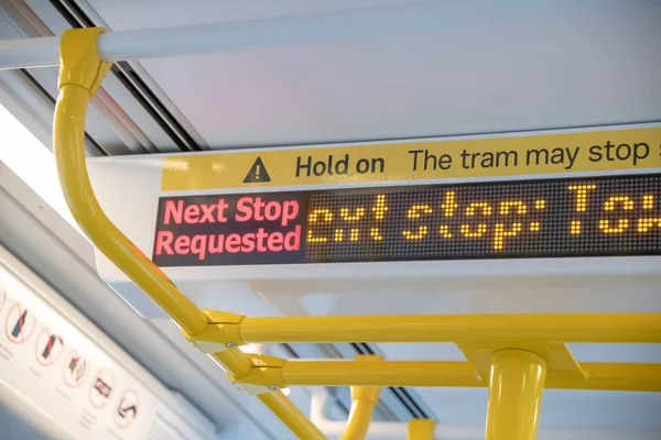 Volgende Stopbord Binnen Stadstrein Tram — Stockfoto