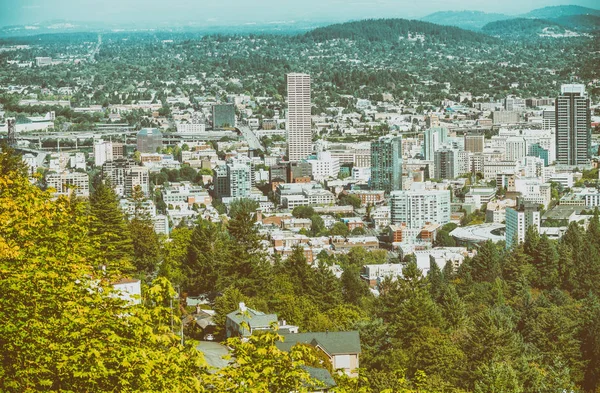 Portland Augustus 2017 Luchtfoto Skyline Van Stad Vanaf Heuvel Stad — Stockfoto