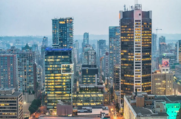 Vancouver Nuit Bâtiments Urbains Aériens — Photo