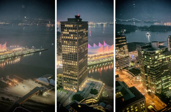 Vancouver Skyline Med Canada Place Natten Aerial View — Stockfoto