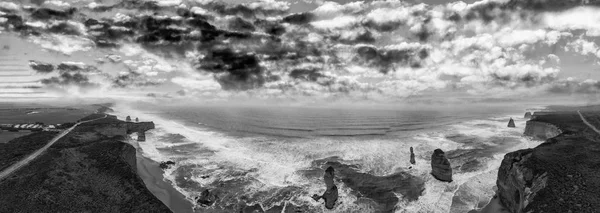 Aerial View Twelve Apostles Black White Port Campbell National Park — Stock Photo, Image