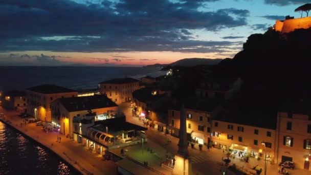 Castiglione Della Pescaia Nocy Aerial View Zachodzie Słońca — Wideo stockowe