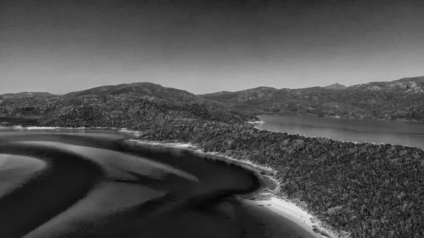 Aerial Black White Panoramic View Whitehaven Beach Drone Queensland — Stock Photo, Image