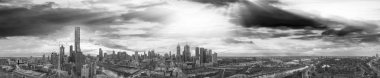 Helikopter, siyah beyaz görünümü içinde Avustralya Melbourne panoramik havadan görünümü.