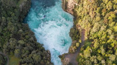 Huka Falls Hava görünümünü gün batımında, Taupo, Yeni Zelanda.