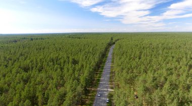 Ormanın karşısındaki güzel yolun havadan görünüşü.