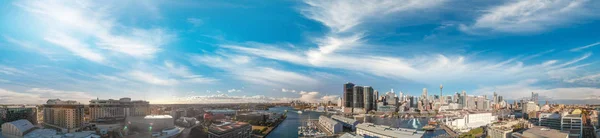 Sydney Australia Vista Aérea Panorámica Atardecer Darling Harbour Rascacielos Ciudad —  Fotos de Stock