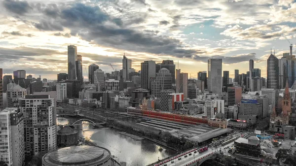 Melbourne Australie Coucher Soleil Panorama Aérien Ville Skyline — Photo