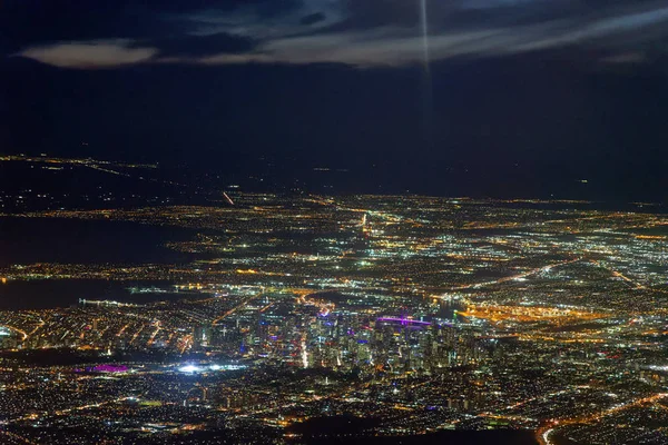 Fantastico Skyline Aereo Notturno Melbourne Dall Aeroplano Victoria Australia — Foto Stock