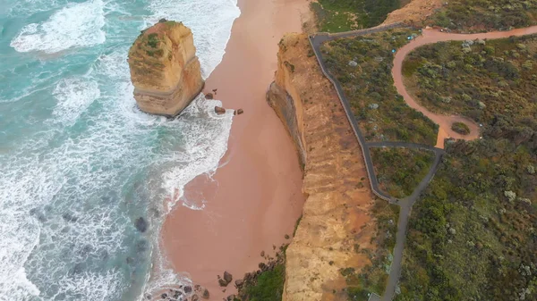 Overhead Aerial Panoramic View Twelve Apostles Cloudy Sunrise Australia — Stock Photo, Image