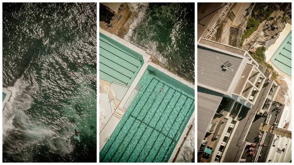 Overhead Flygfoto Över Bondi Beach Pooler Längs Havet Australien — Stockfoto