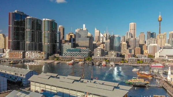 Aerial View Sydney Buildings Skyscrapers Darling Harbour Beautiful Sunny Day — Stock Photo, Image
