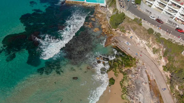 Vista Aérea Aérea Aérea Bondi Beach Dia Ensolarado Austrália — Fotografia de Stock