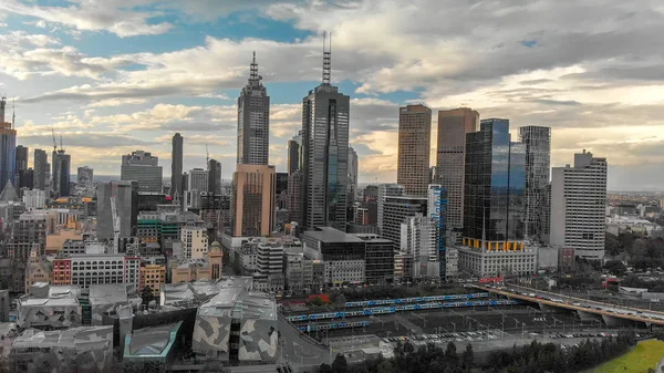 Melbourne Austrália Setembro 2018 Vista Aérea Paisagem Urbana Pôr Sol — Fotografia de Stock