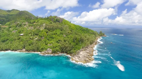 Flygfoto Över Vackra Seychellerna Beach Och Träd — Stockfoto