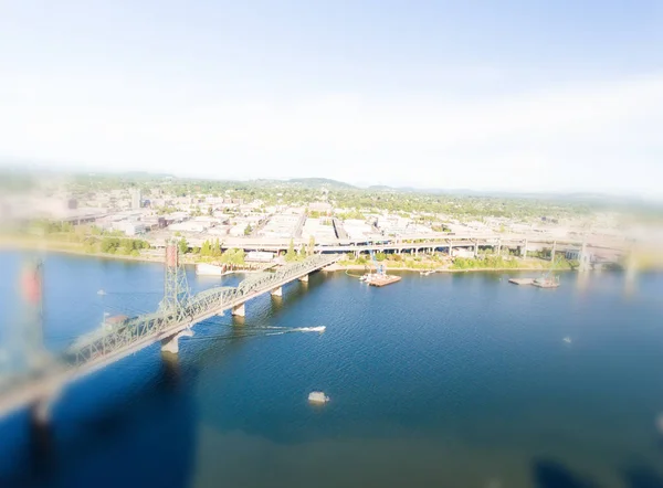 Pemandangan Udara Dari Langit Portland Sepanjang Sungai Willamette — Stok Foto