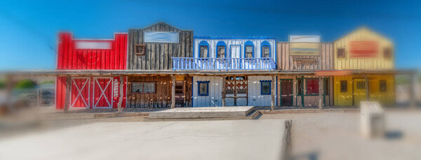 Historic colorful buildings along Route 66, USA.