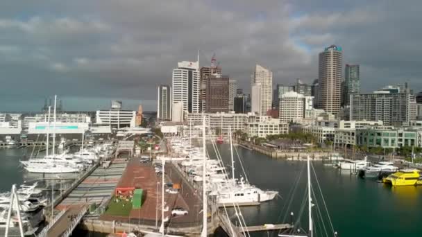 Aerial Panoramautsikt Över Auckland Silhuett Skymningen Nya Zeeland — Stockvideo