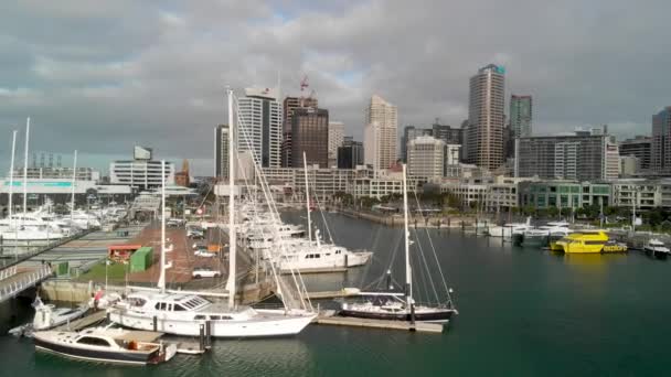 Aerial Panoramautsikt Över Auckland Silhuett Skymningen Nya Zeeland — Stockvideo
