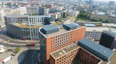 Potsdamer Platz, Almanya'dan Berlin siluetinin havadan görünümü.