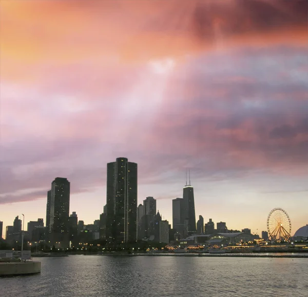 Chicago Wolkenkrabbers Bij Zonsondergang — Stockfoto