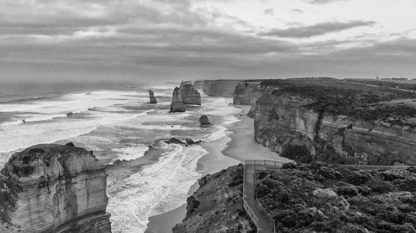 Aerial View Twelve Apostles Black White Port Campbell National Park — Stock Photo, Image