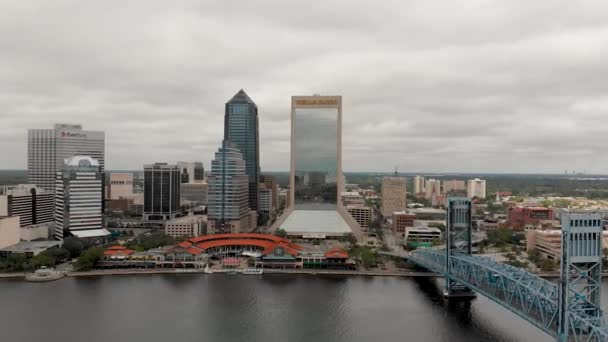 Pôr-do-sol incrível horizonte aéreo de Jacksonville, FL — Vídeo de Stock