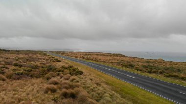 Great Ocean Road fırtınalı bir günde. Oniki Havariler ve kıyı şeridi.