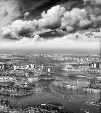 Sydney Harbour Hava görünümünü uçaktan, Avustralya.