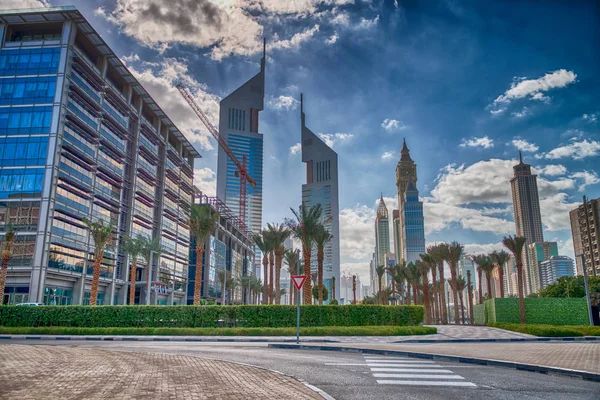 Dubai Downtown Skyline Pochmurny Dzień — Zdjęcie stockowe