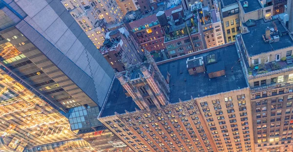 Vista Pájaro Rascacielos Manhattan Foto Arriba Hacia Abajo Con Tráfico —  Fotos de Stock