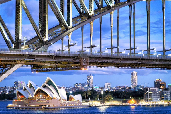 Sydney Harbour Bridge at night, Australia.
