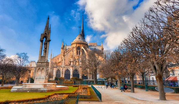 Katedrála Notre Dame Paříži Krásný Slunný Zimní Den — Stock fotografie