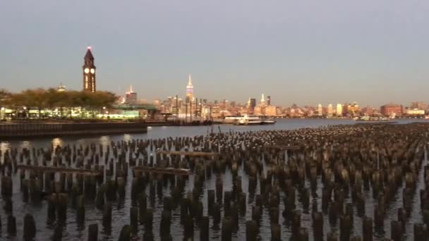 Кадри Міста Манхеттен Гобокену Під Час Заходу Сонця — стокове відео