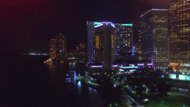 Aerial Footage Modern City Skyline Night — 비디오