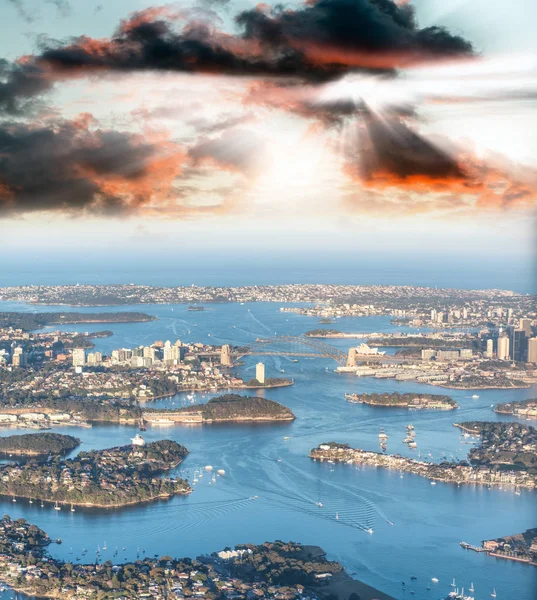 Vista Aérea Del Puerto Sydney Desde Avión Australia — Foto de Stock