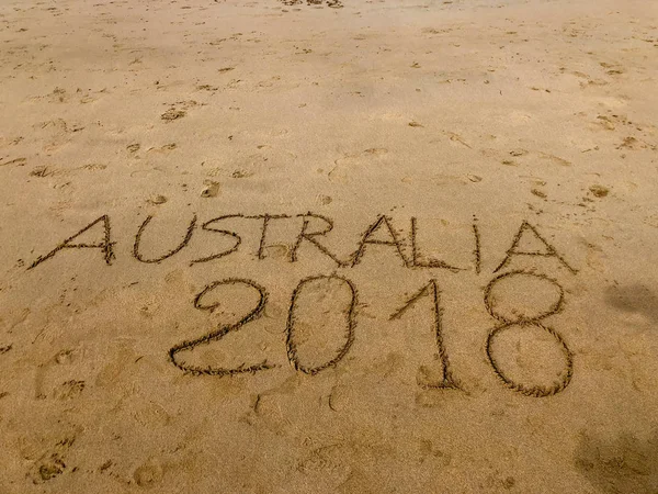 Australia Viaggio Vacanza Segno Scritto Sulla Spiaggia — Foto Stock