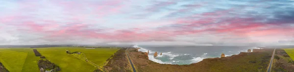 Güzel Gün Batımı Victoria Avustralya Ile Oniki Havariler Şeridinin Panoramik — Stok fotoğraf