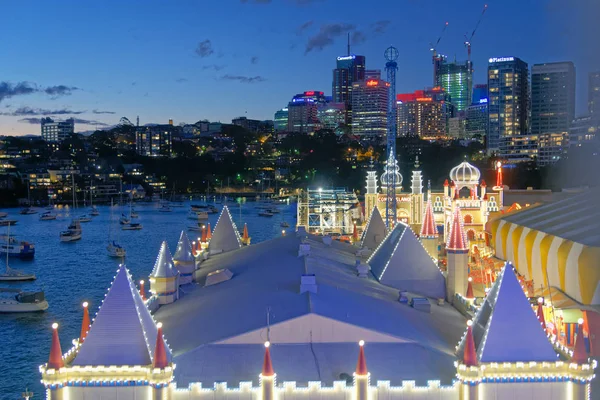 Sydney Luna Park Manzarası Gece Havadan Görünümü — Stok fotoğraf