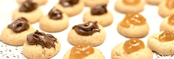 Sušenky Marmeládou Čokoládou Detailní Pohled — Stock fotografie
