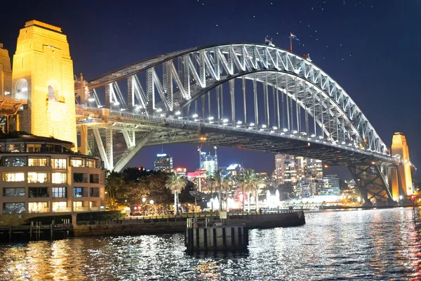 Vista Noturna Sydney Harbor Bridge Austrália — Fotografia de Stock