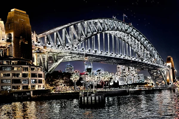 Vista Nocturna Del Puente Del Puerto Sydney Australia —  Fotos de Stock