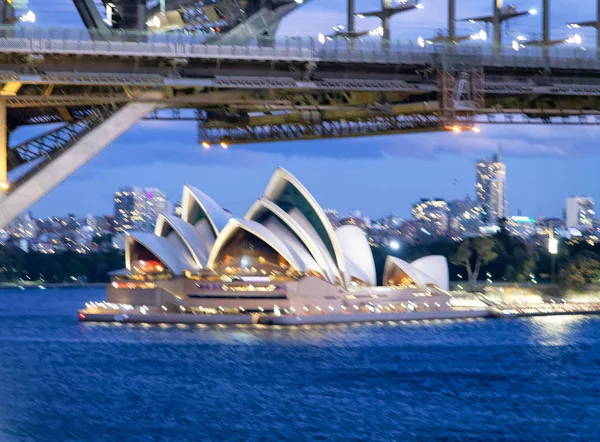 Blurred Night View Sydney Harbor Bridge Opera House Luna Park — Stock Photo, Image